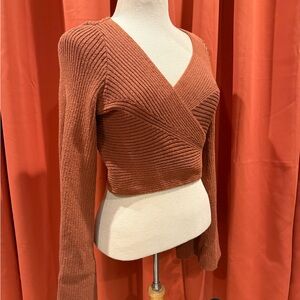 Rust Ribbed Wrap Sweater